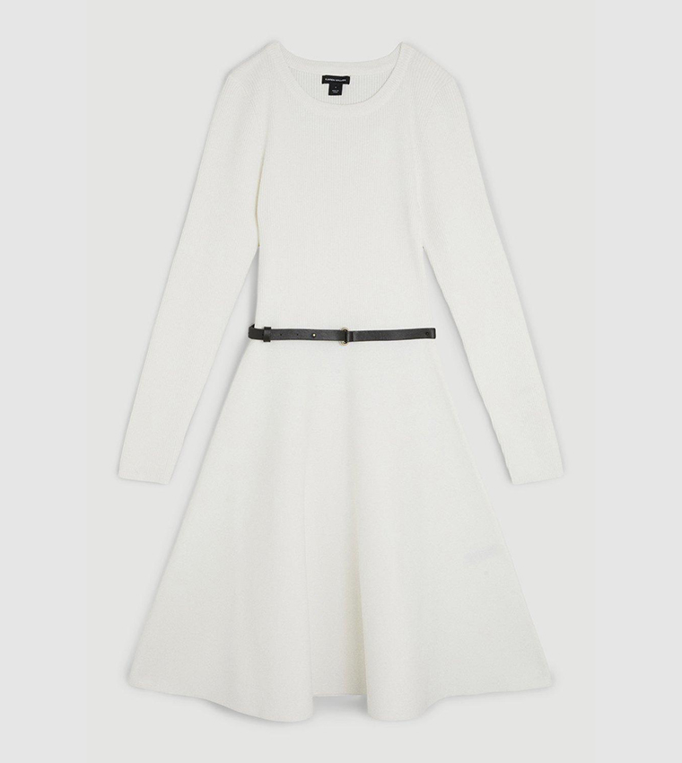 Karen Millen Skater Dress Leather Pu Skater Dress KAREN MILLEN Knitted  Skater Dress With Pu