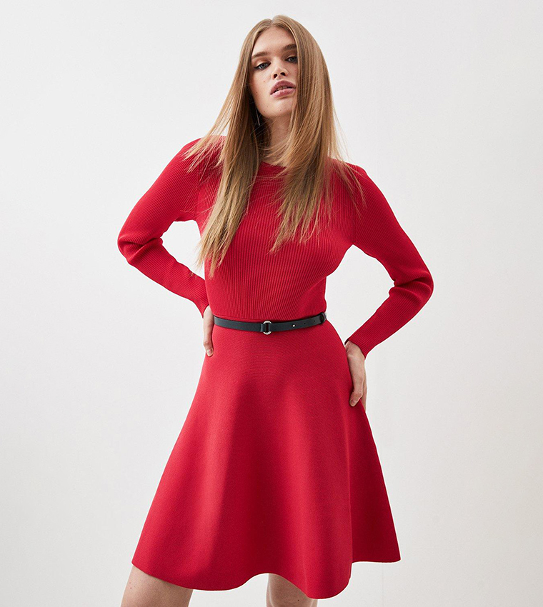 karen millen knitted skater dress Buy Viscose Blend Crew Neck Mini In Red sale-bestselling-gift