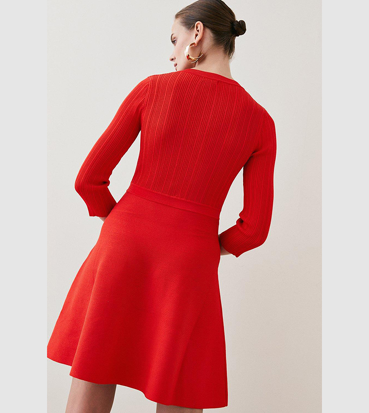 Buy Karen Millen Military Rib Knit Skater Mini Dress In Red 6thstreet