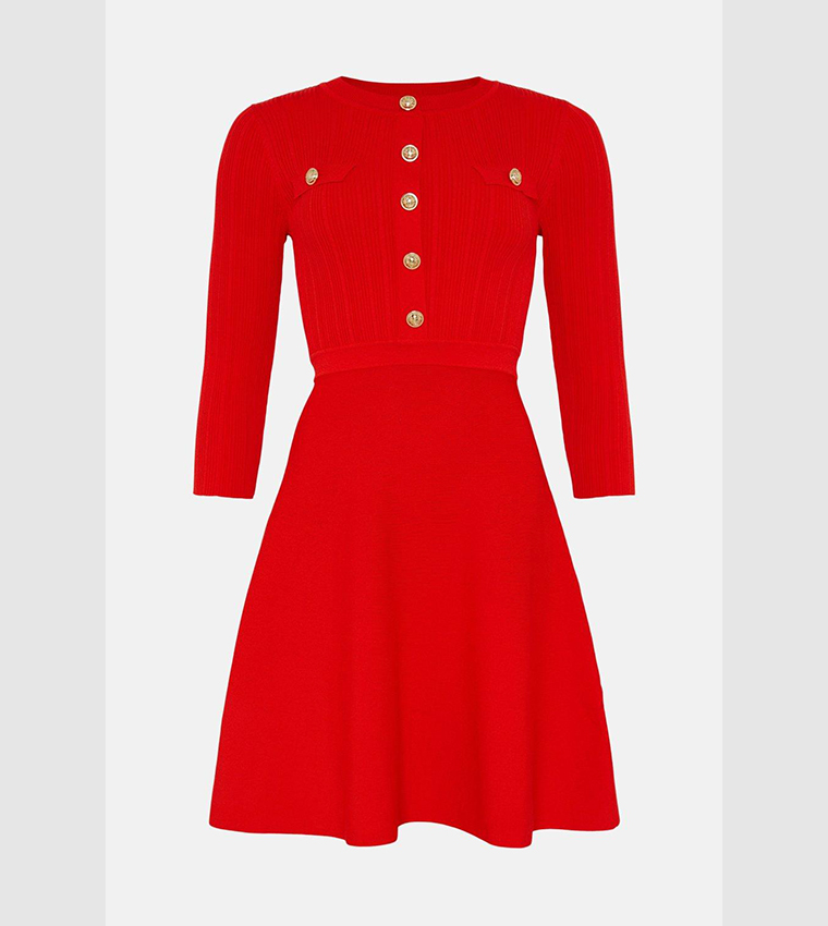 Buy Karen Millen Military Rib Knit Skater Mini Dress In Red 6thstreet