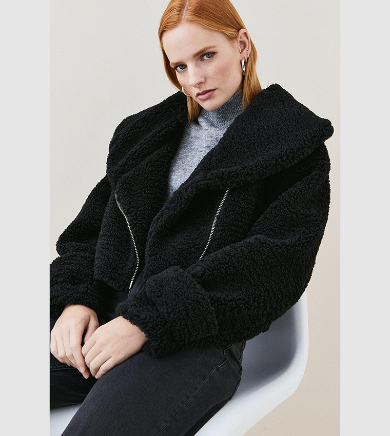 Buy Karen Millen Teddy Short Cosy Coat In Black 6thStreet Bahrain