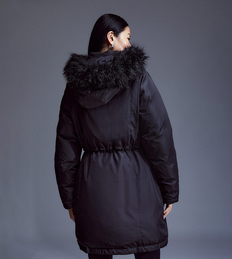 Fur trim hooded parka hotsell