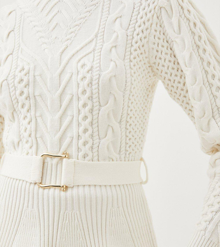 Viscose Blend Cable Knit Belted Peplum Top