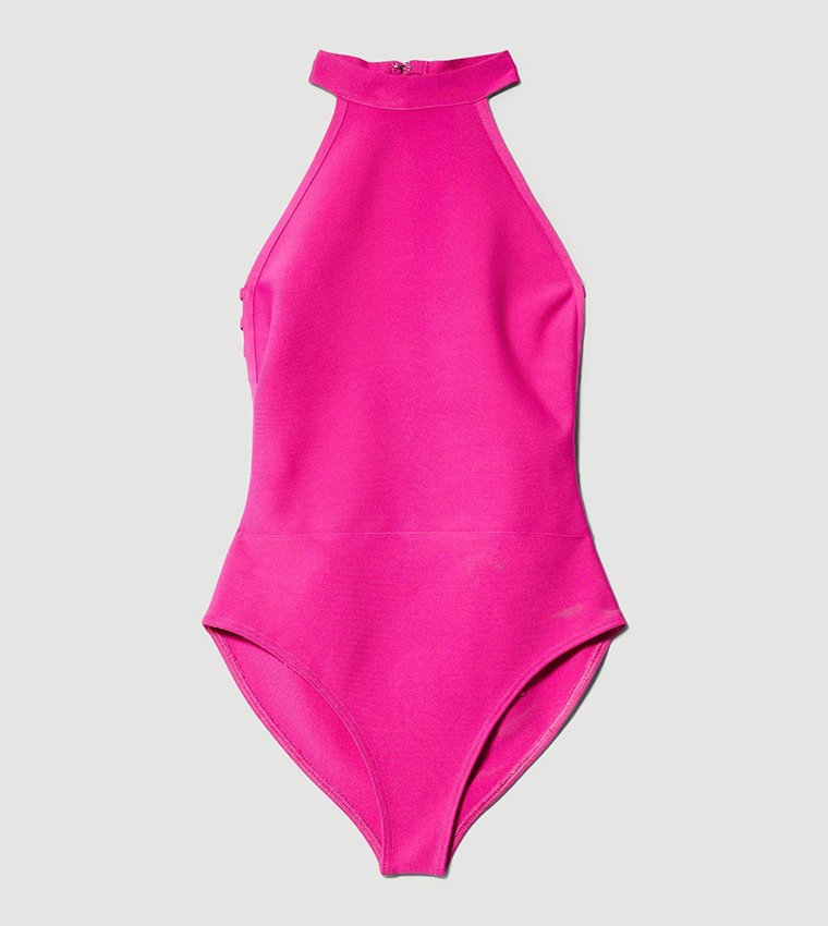 Buy Karen Millen Bandage Halterneck Strappy Back Swimsuit In Pink