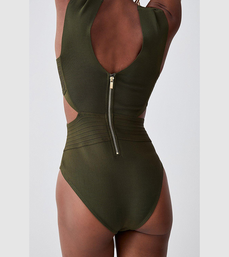 【KAREN MILLEN】バンデージテクスチャVネック水着 Foiled Bandage Textured V Neck Swimsuit | Karen Millen