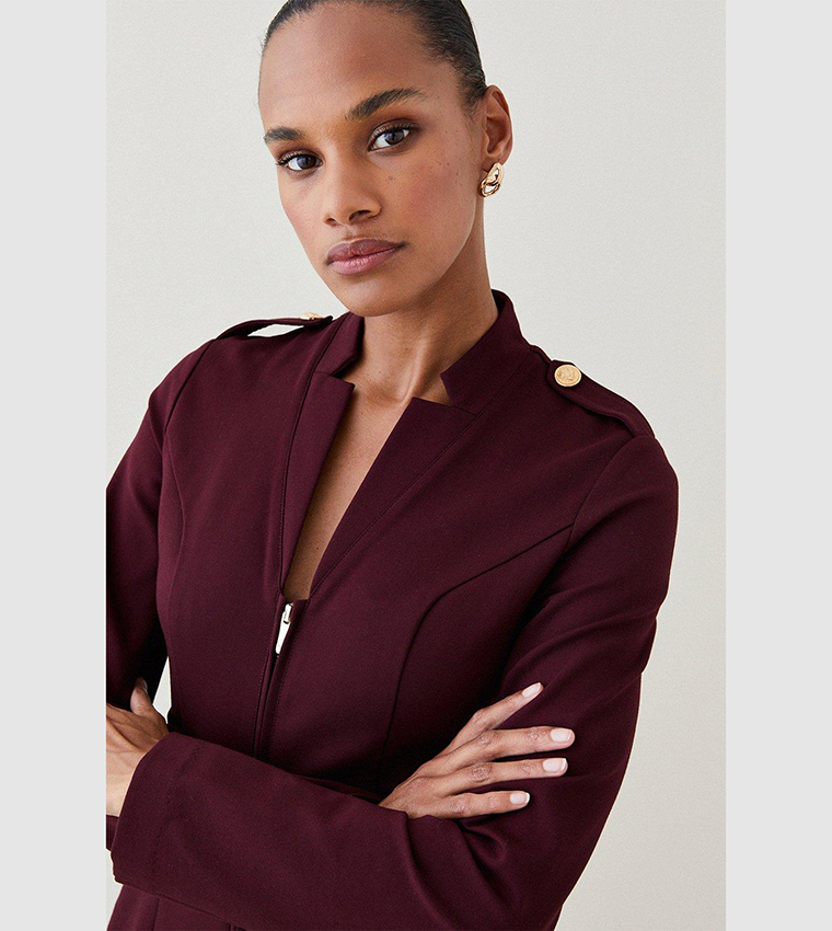 Buy Karen Millen Military Zip Front Ponte Jersey Blazer In Purple