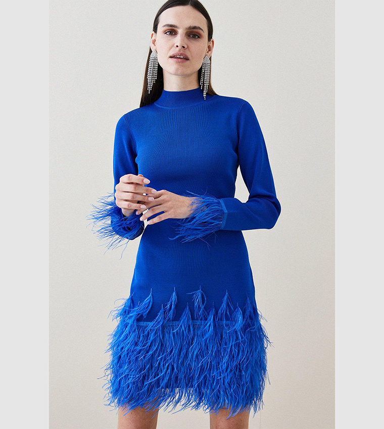 Buy Karen Millen Feather Hem Knit Mini Dress In COBALT | 6thstreet Bahrain Buy Karen Millen Feather Hem Knit Mini Dress In COBALT | 6thstreet Bahrain