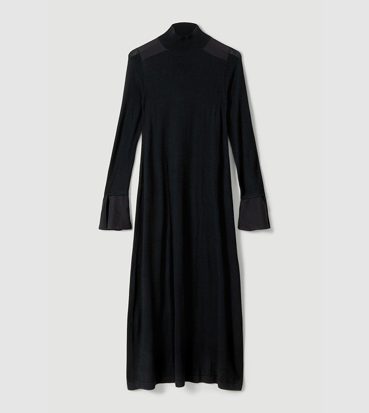 Buy Karen Millen Merino Wool Silk Cuff Maxi Knit Dress In Black ...