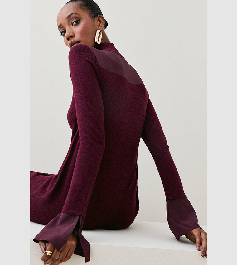 Merino Wool Silk Cuff Maxi Knit Dress | Karen Millen