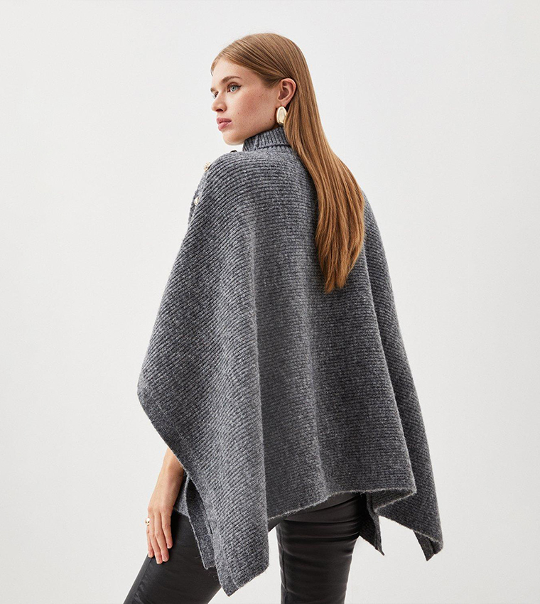 Buy Karen Millen Wool Blend Cosy Yarn Knit Cape In CHARCOAL | 6thStreet ...