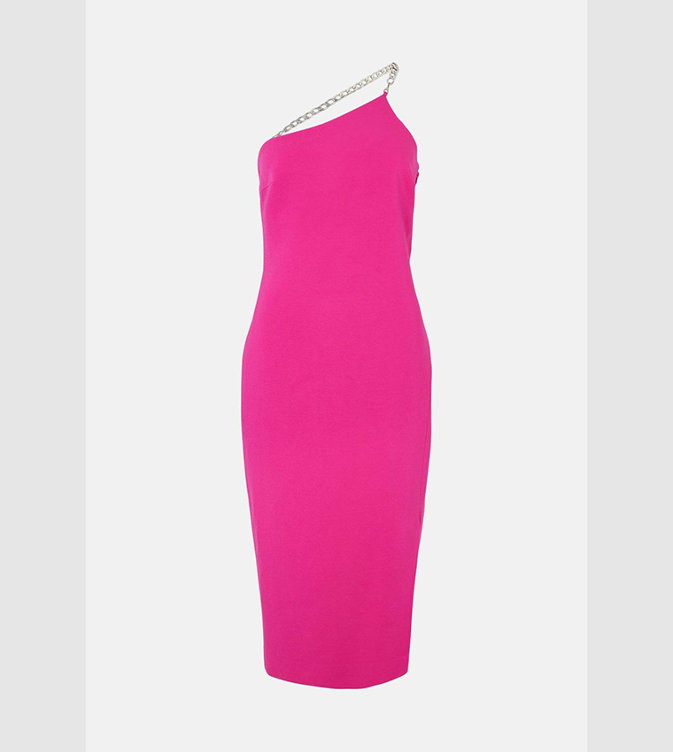 karen millen pink one shoulder dress KAREN MILLEN One Shoulder Bow Detail Tailored Midi Dress