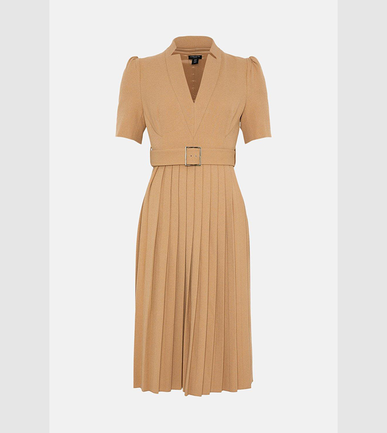 Buy Karen Millen Structured Crepe Forever Pleat Belted Midi Dress In