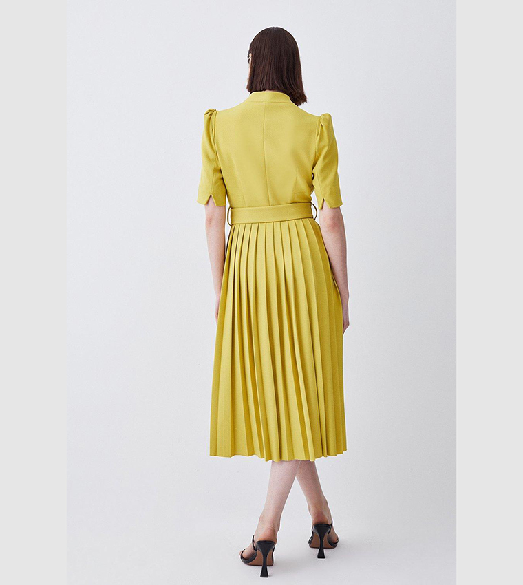 Karen Millen Forever Pleated Dress in Ochre Yellow - Kate