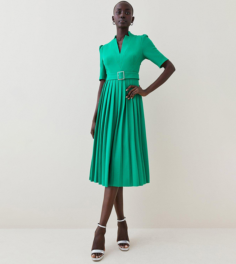 Karen millen best sale green pleated dress