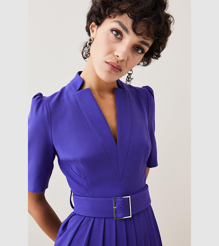 Buy Karen Millen Structured Crepe Forever Pleat Belted Midi