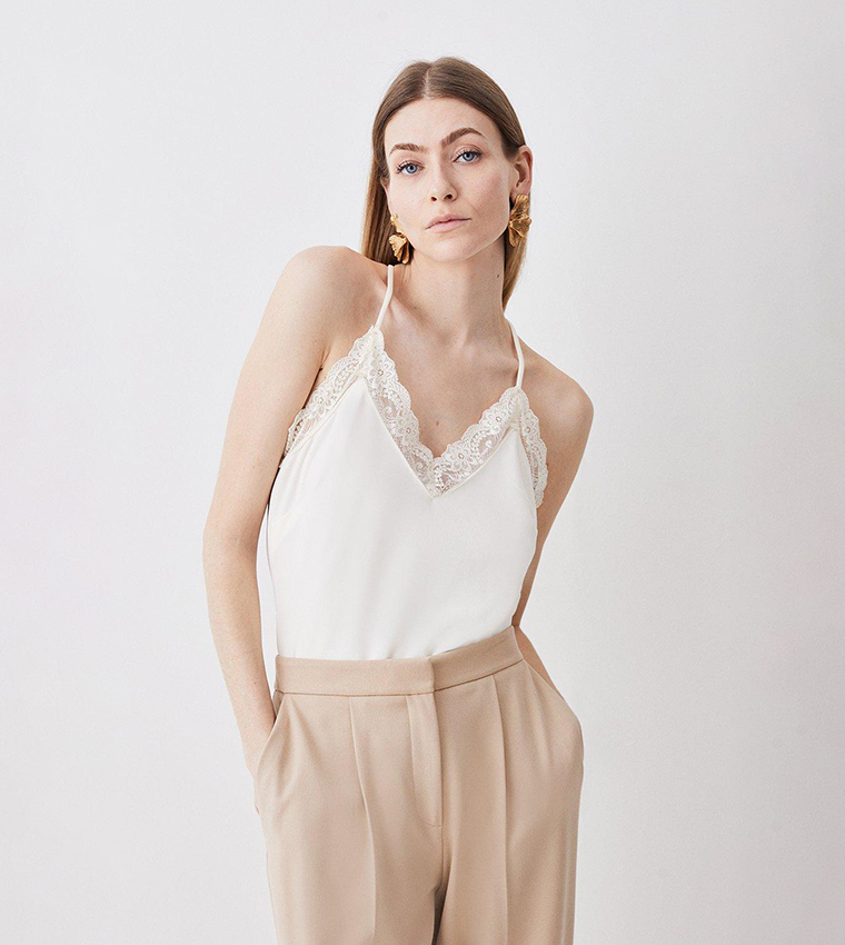 Buy Karen Millen Lace Jersey Cami Top In Cream