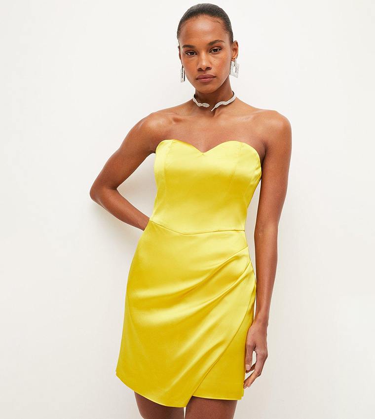 Buy Karen Millen Italian Structured Satin Drape Bandeau Mini Dress In Lime 6thStreet Bahrain