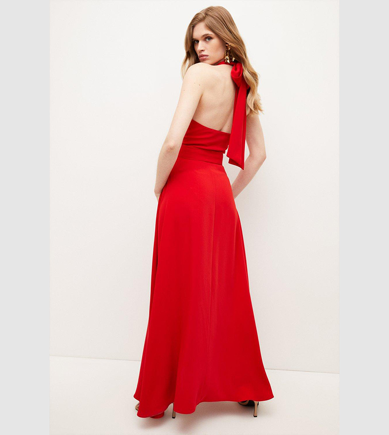 Buy Karen Millen Soft Tailored Waterfall Halter Maxi Dress In Red