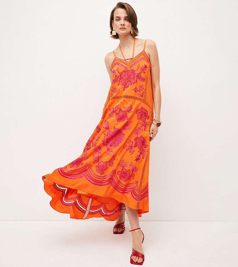 Buy Karen Millen Petite Embroidered Strappy Midi Dress In Red | 6thstreet  Oman