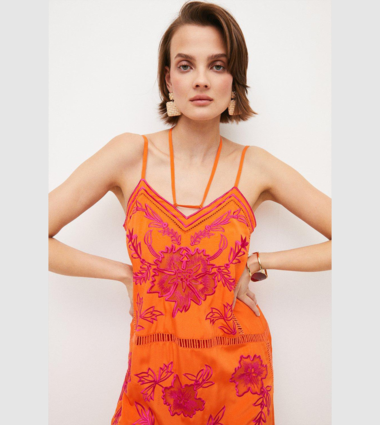 Buy Karen Millen Petite Embroidered Strappy Midi Dress In Red | 6thstreet  Oman