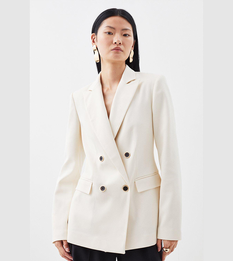 Buy Karen Millen Relaxed Tailored Double Breasted Blazer In White ...