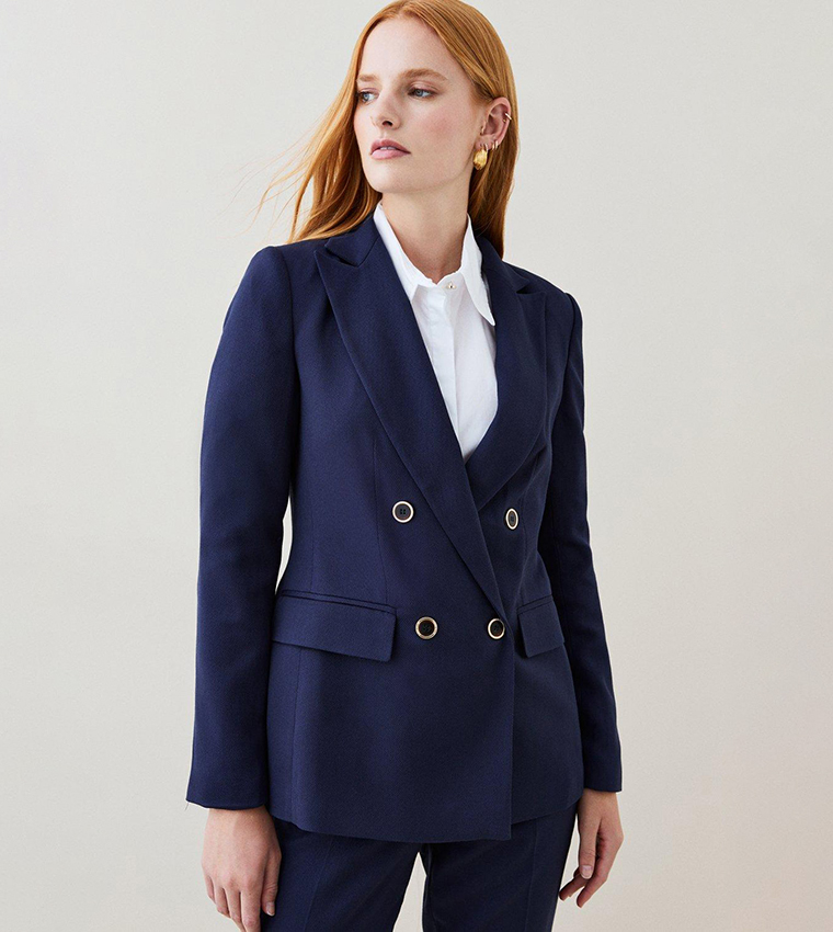 Buy Karen Millen Relaxed Tailored Double Breasted Blazer In Navy ...