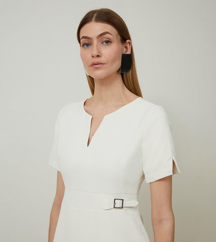 Tailored Military Pleat Short Sleeves Mini Dress