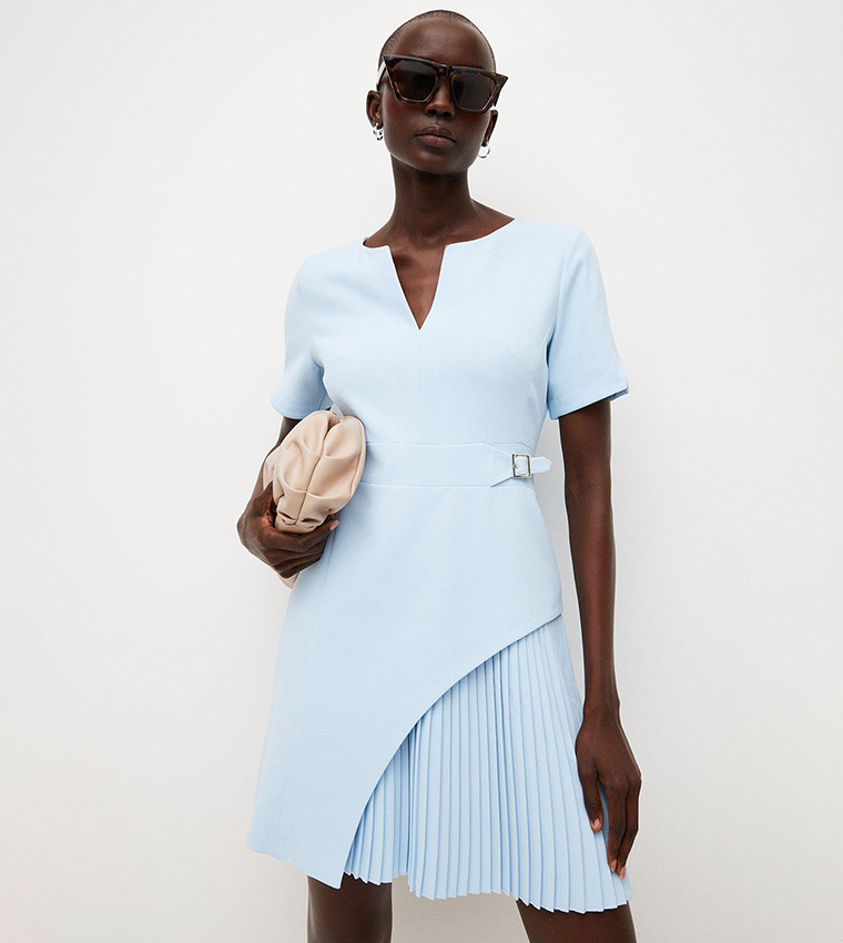 tailored military pleat short sleeve dress Karen Millen Forever Tailored Military Pleat Shorts Sleeve Mini Dress in Ivory