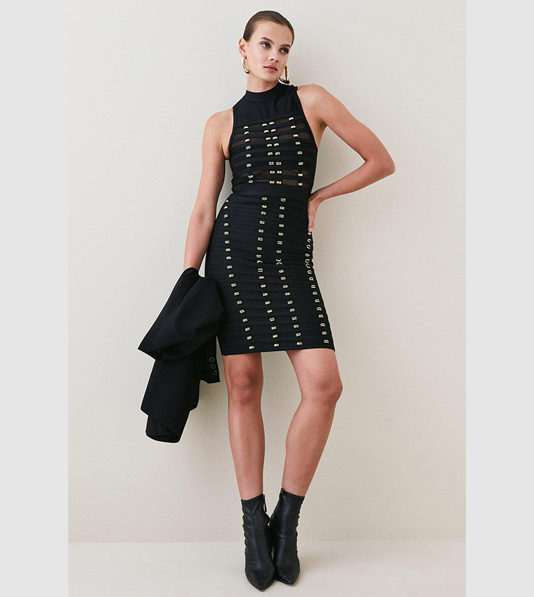 Buy Karen Millen All Over Trimmed Bandage And Mesh Mini Dress In
