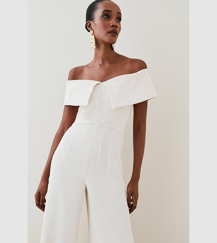 Buy Karen Millen Tailored Bardot Wide Leg Jumpsuit In White 6thStreet Kuwait