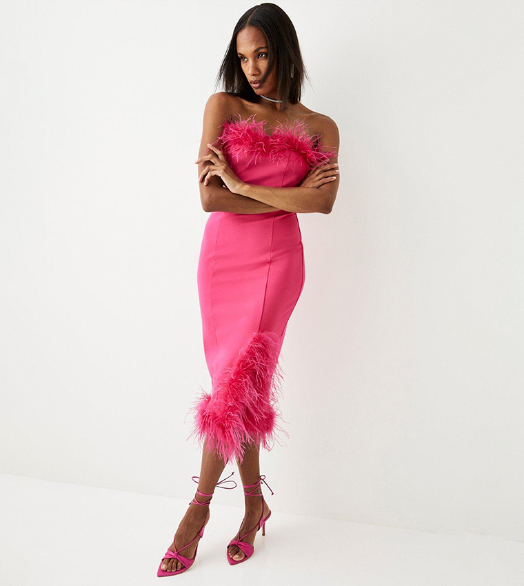 Buy Karen Millen Feather & Ponte Bandeau Midi Dress In Pink 6thStreet
