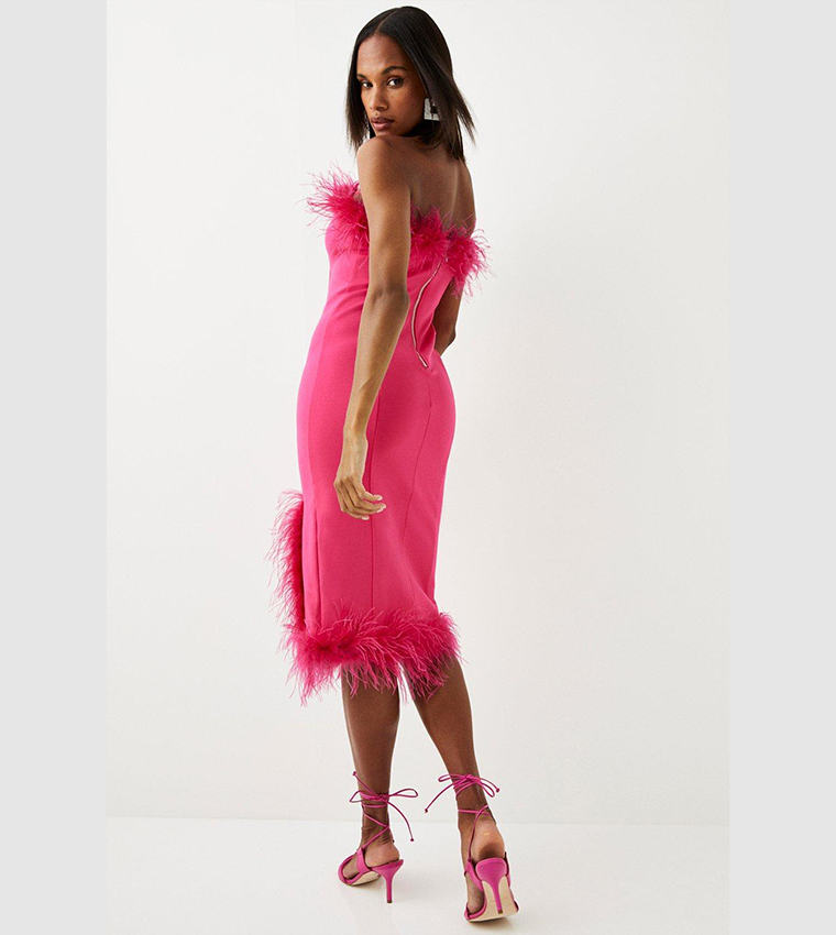 Buy Karen Millen Feather & Ponte Bandeau Midi Dress In Pink 6thStreet