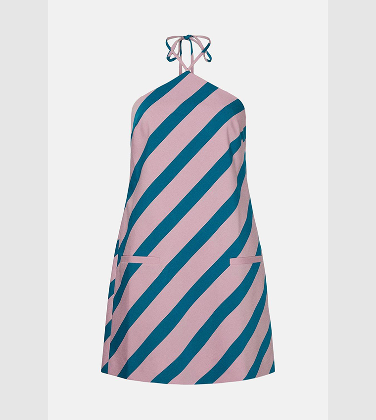 【KAREN MILLEN】グラデーション ストライプ サテン ホルター Buy Karen Millen Stripe Halter Mini Dress In Pink