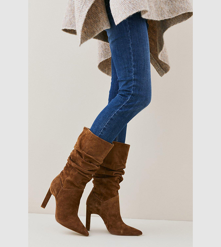 Buy Karen Millen Suede Mid Calf Slouch Heeled Boots In Brown 6thStreet Kuwait