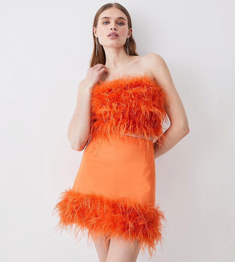 High Neck Feather Skirt Mini Party Dress