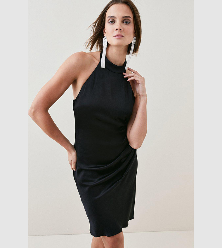 Buy Karen Millen Viscose Satin Back Crepe Diamante Back Halter Mini Dress In Black 6thStreet UAE