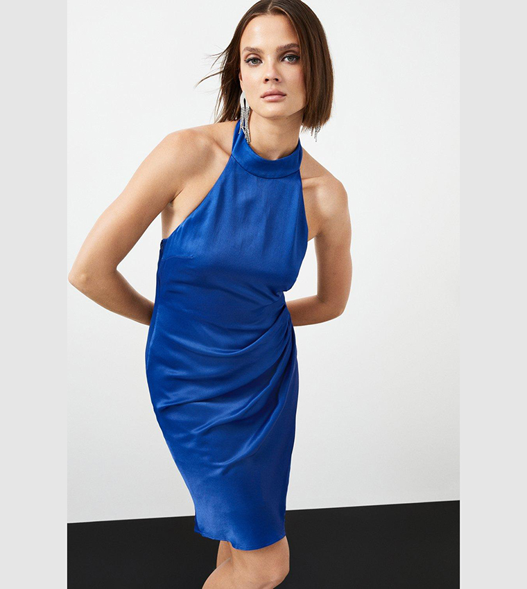 Be Luxury Cobalt Halterneck Satin Mini Dress