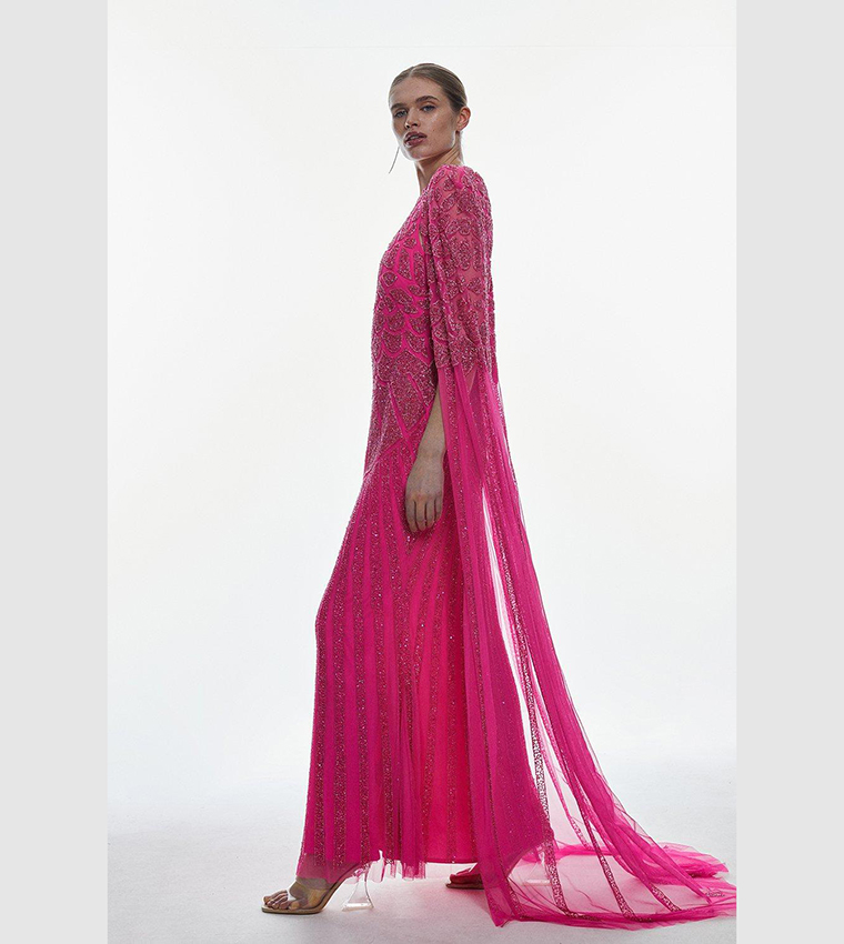 karen millen hot pink dress Karen Millen Tall Halter Pleated Woven Maxi Dress in Hot Pink