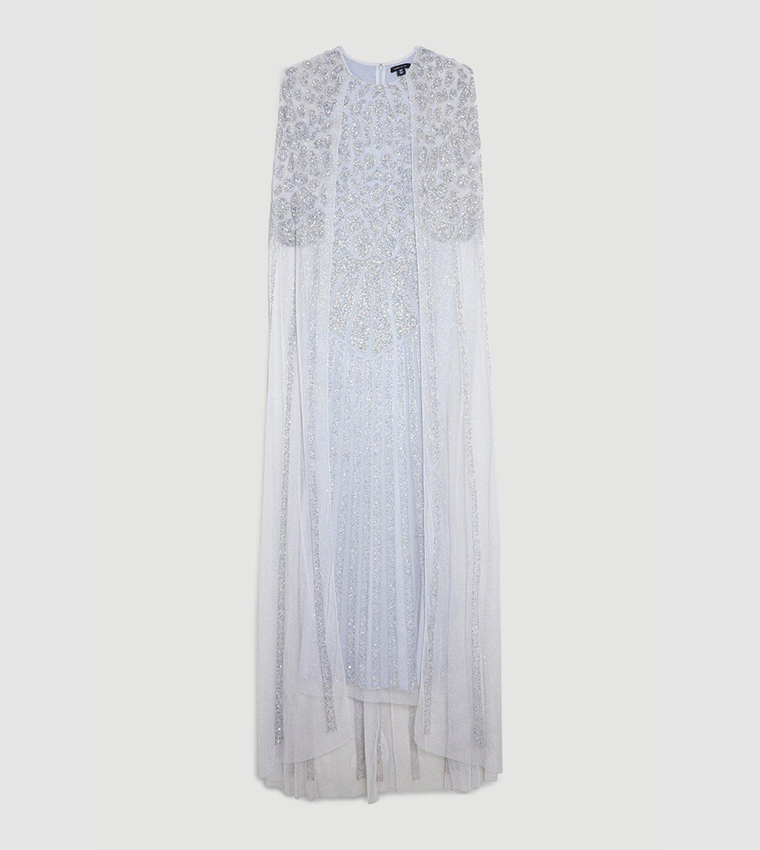 Buy Karen Millen Premium Embellished Caped Maxi Dress In Blue ...