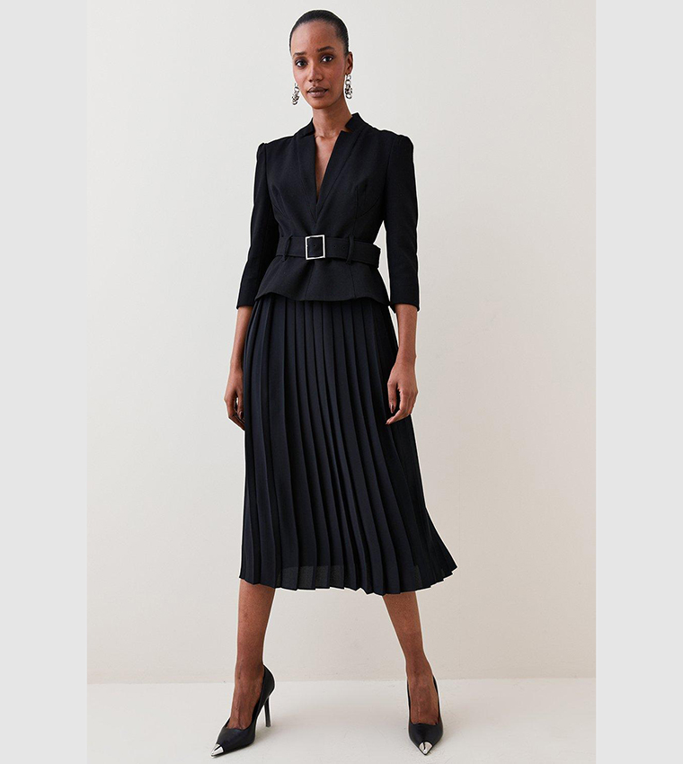 karen millen black pleated dress Knit Cover-Up Midi Dress in Black