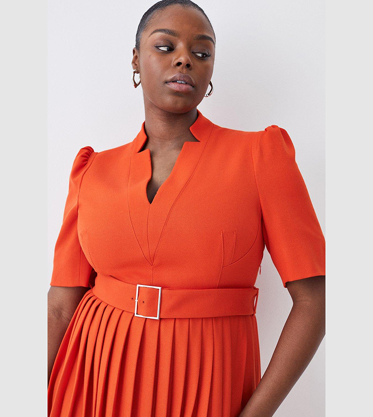 Buy Karen Millen Structured Crepe Forever Pleat Dress In Orange 6thStreet Kuwait