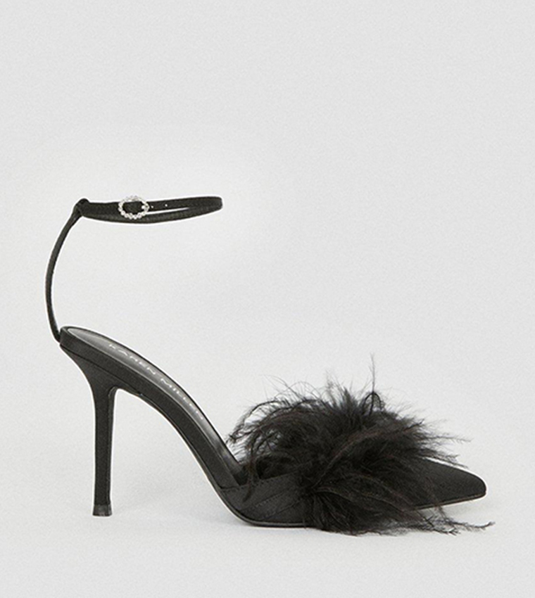 Buy Karen Millen Satin Closed Toe Feather Heel Pumps In Black 6thStreet Bahrain