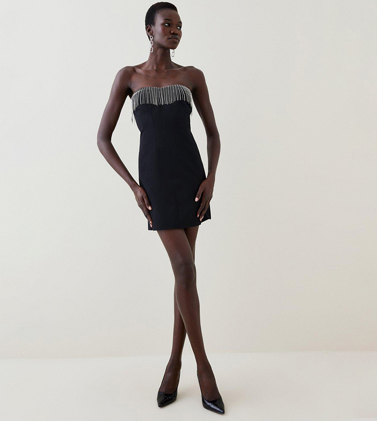 Buy Karen Millen Diamante Trim Bandeau Mini Dress In Black | 6thStreet  Bahrain