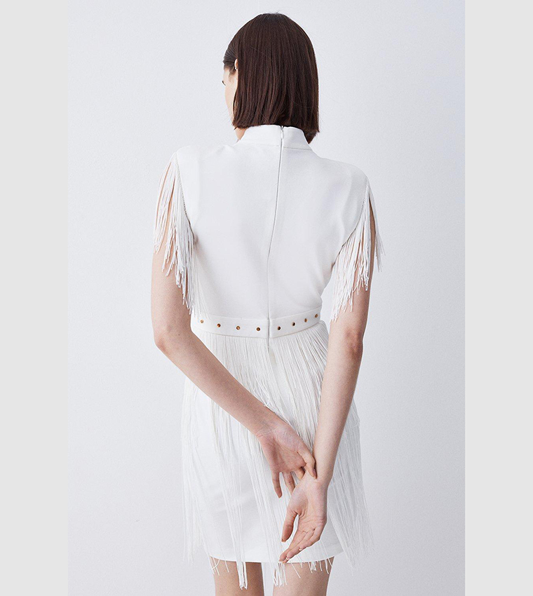 Buy Karen Millen Fringed Ponte Detail Midi Dress In Ivory | 6thstreet Oman