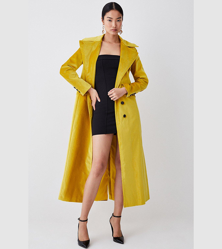 Buy Karen Millen Velvet Longline Coat In Yellow | 6thStreet