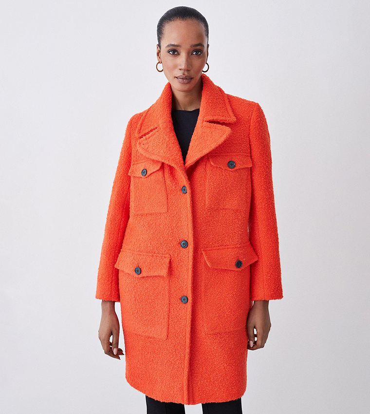 Orange on sale boucle coat