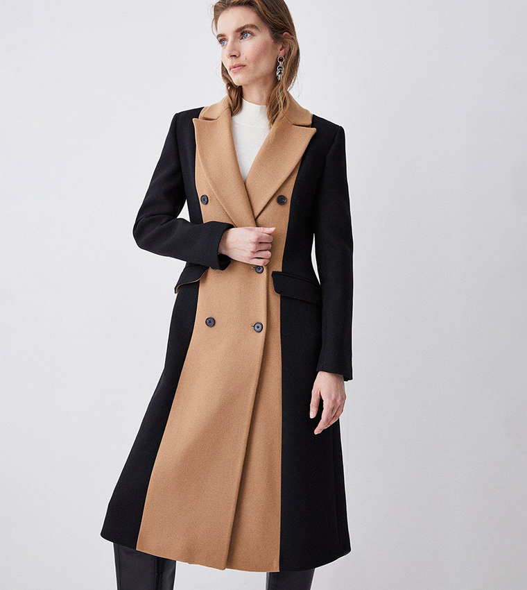 Buy Karen Millen Italian Virgin Wool Color Block Tailored Coat In Multiple Colors 6thStreet Bahrain