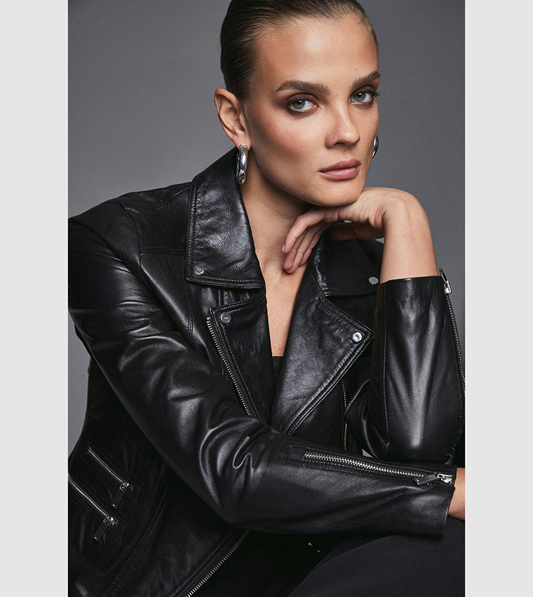 Leather Quilted Bomber Jacket | Karen Millen