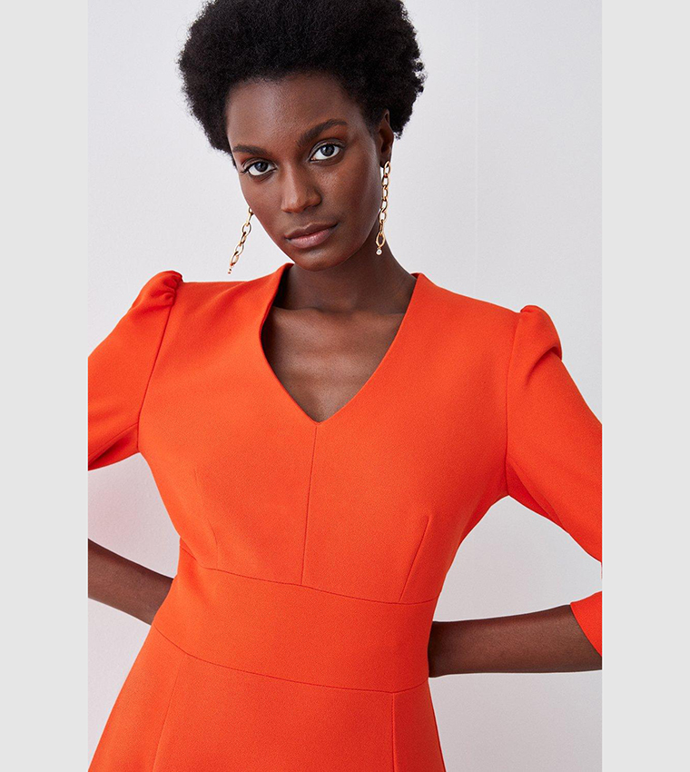 Buy Karen Millen Structured Crepe Full Skirted Midi Dress In Orange Thstreet Bahrain