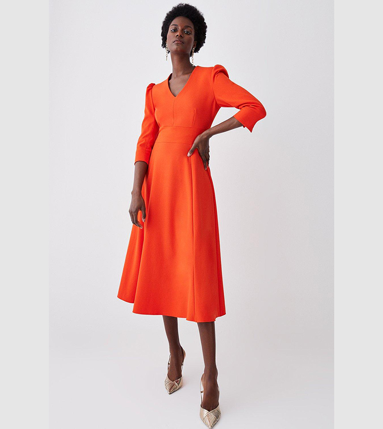 Karen Millen Orange Midi Dress Halter Neck Karen Millen Orange Dress Premium Viscose Linen Karen Millen Orange Midi Dress Halter Neck Karen Millen Orange Dress Premium Viscose Linen